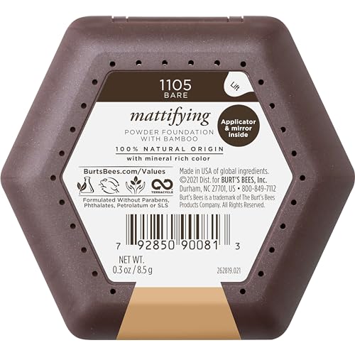 Burt’s Bees 100% Natural Mattifying Powder Foundation, Bare - 0.3 Ounce