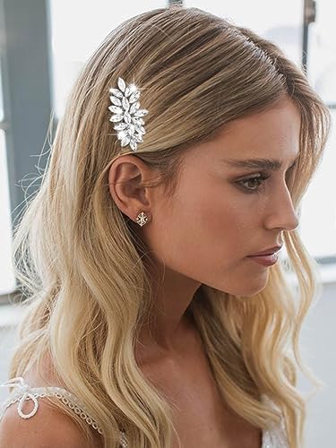 Unicra Rhinestone Bride Wedding Hair Comb Crystal Bridal Hair Piece Bridesmaids Hair Accessories for Women Prom Party Hair Clips (A-Silver)