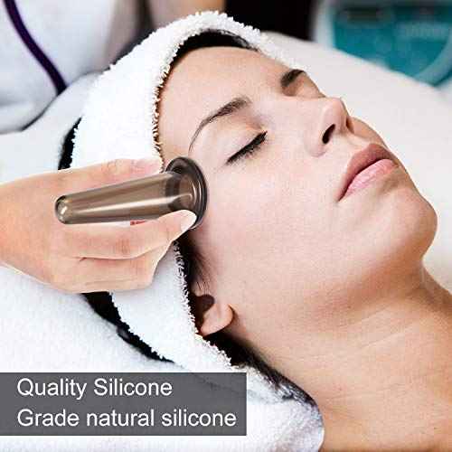 BBTO Silicone Facial Cupping Set, Vacuum Massage Cup Kit for Body, Face, Neck, Back, and Eye, 6 Cups and Exfoliating Brush(Black)