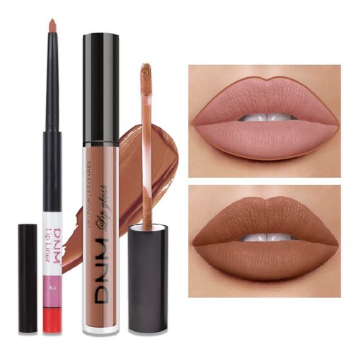 Regine Switzerland Lip Liner & Lipstick Set - 24H Waterproof Matte Brown & Rose-Beige Duo