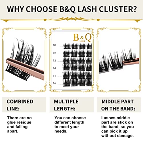 Lash Clusters B52 D Curl 10mm DIY Eyelash Extensions 72 Clusters Lashes Volume Individual Lashes Eyelash Clusters Extensions Individual Lashes Cluster DIY at Home (B52,D-10mm)