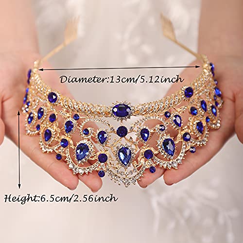 JWICOS Navy Blue Crystal Rhinestones Baroque Queen Crowns and Tiaras with Comb Wedding Bridal Headband Hair Accessories for Bachelor Party Wedding Prom