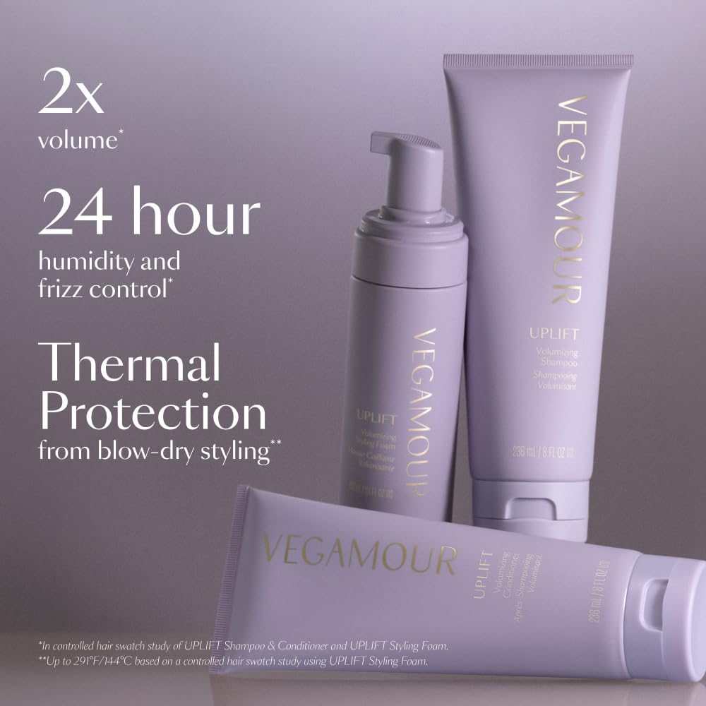 VEGAMOUR UPLIFT Volumizing Styling Foam, For fine, flat & thinning hair, Provides Volume & Resists Humidity, Non Sticky Formula, Bouncy Soft Hair