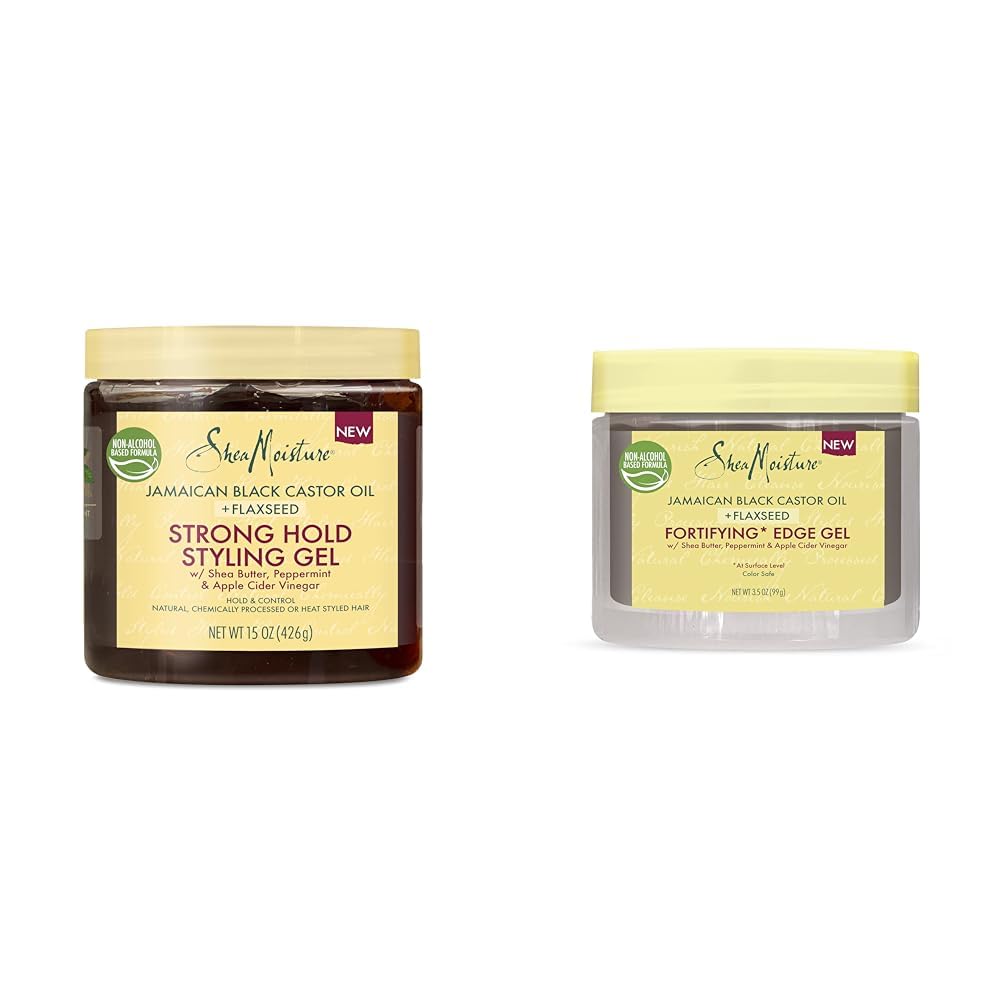 SheaMoisture Jamaican Black Castor Oil Styling Gel 15 oz and Edge Control Gel 3.5 oz Bundle for Curly Hair