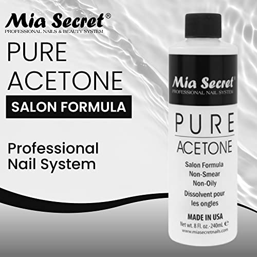 Mia Secret Nail Polish Remover, 100% Pure Acetone, 4 Fl. Oz. Safe and Gentle Cuticle Remover Liquid, Quick and Effective Formula, For Natural, Acrylic, and Sculptured Nails,