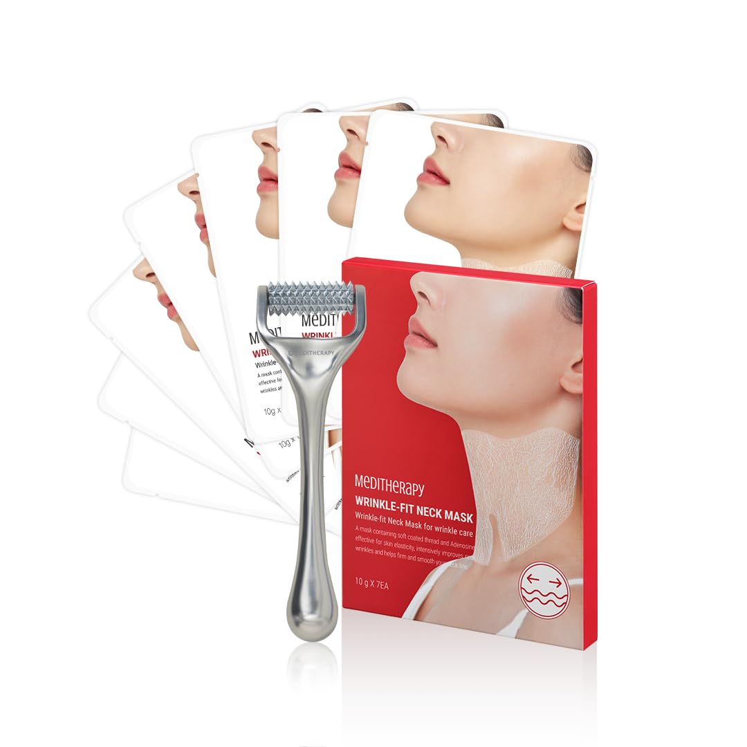 Wrinkle-fit Neck Mask 7EA + Boosting Roller - Neck Wrinkle Patches, Firming and Tightening Korean Deep Collagen Mask - NeckTargeted Mesh Sheet Mask and Face Roller for Lifting Sagging Skin