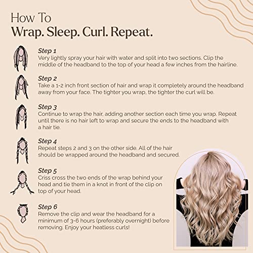 BHDbeauty No Heat Curling Headband You Can Sleep In- Heatless Overnight Natural Curls- Rod Ribbon Lazy Hair Curler Wrap Kit for Long Hair- Includes Bonus Airless Spray Bottle