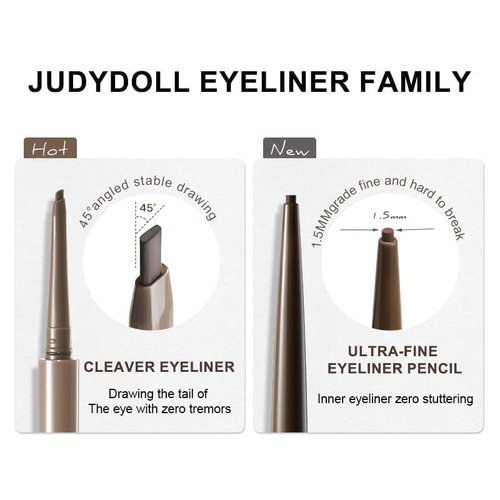 JUDYDOLL Ultrafine Eyeliner Gel Pencil - Smudge-Proof, Water-Resistant, Smooth Glide Formula | 01 Black Brown