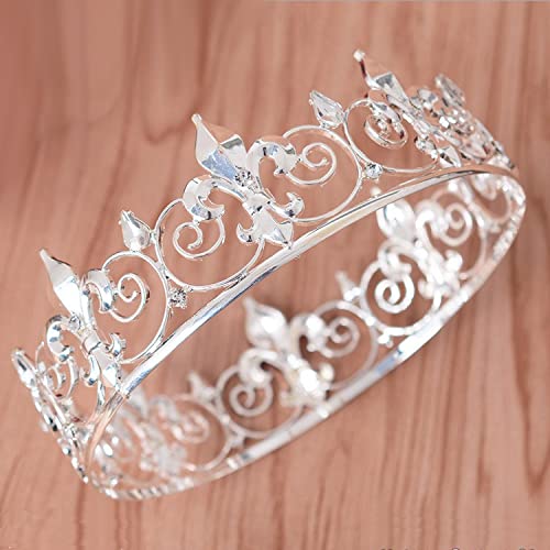 Royal Full King Crown Metal Crowns And Tiaras For Men Cosplay Prom Party Decorations Crown Headpieces Accessories (Silver)