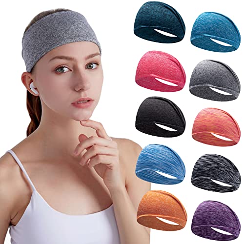 DASUTA Workout Headbands for Women Sports Sweatbands Yoga Hairbands for Fitness Elastic Athletic Non Slip Wicking Headscarf for Men Womens and Girls 10 PCS