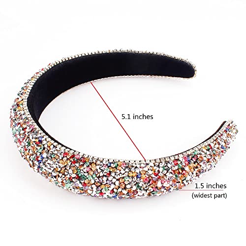 FASOTY Rhinestone Headband Women Fashion Handmade Crystal Diamond Bling Headbands Hair Hoops Padded Headband Glitter Beaded Hairband Sparkle Hair Accessories for Women Girls (Colorful)