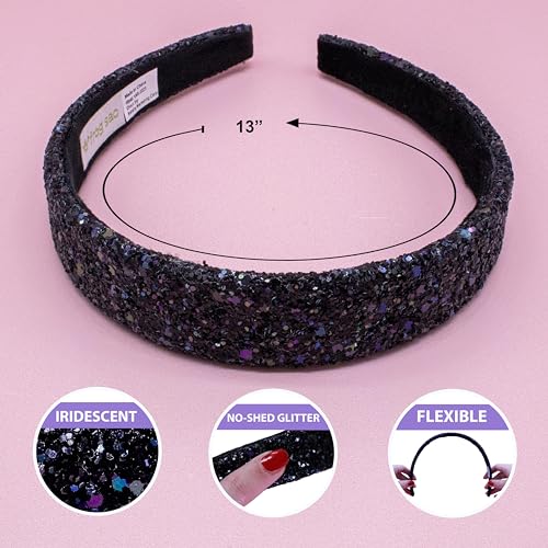 FROG SAC Glitter Headbands for Girls, Wide Black Headband, Sparkly Bling Little Girl Hair Accessories, Cute Hair Bands for Kids, Alice Fashion Head Band for Children