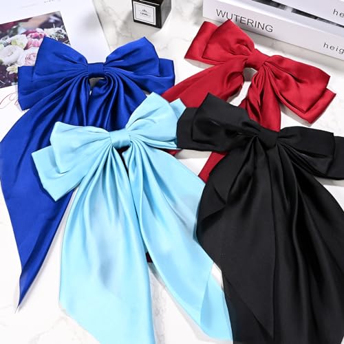 10 Pack Large Hair Bows for Women Girls, Hair Accessories Ribbon Bow Hair Clips Silky Satin Big Hair Bows French Bowknot Hairpin for Long Hair, Curly, Short Hair, Straight