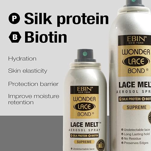 EBIN NEW YORK Wonder Lace Melt Aerosol Spray - Silk Protein + Biotin Infused (80ml./ 2.7oz) - Preserves Edges & Undetectable Lace | Long lasting hold | No Residue