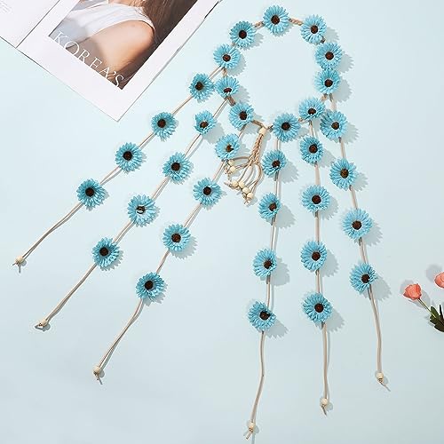 AWAYTR Boho-chic Sunflower Floral Crown Headband - Women's Hair Accessories for Festivals and Hippie Costumes (Blue)