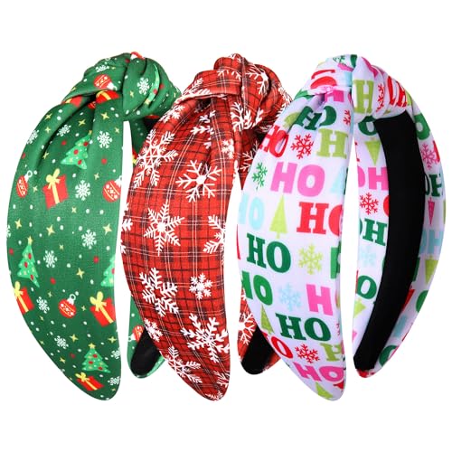 NVENF Halloween Christmas Thanksgiving New Year Headband for Women Festive Holiday Knotted Headband Hair Accessories Gifts (Christmas E)