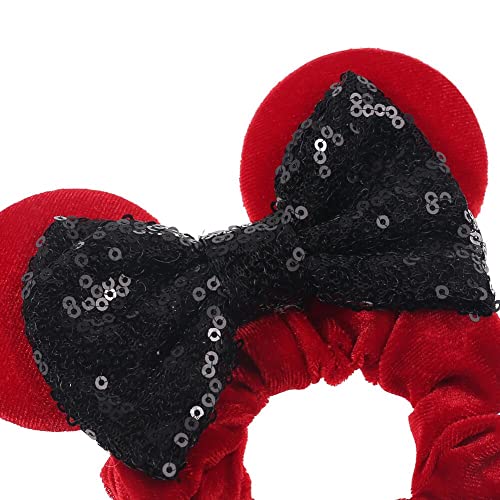 JIAHANG Velvet Mouse Ear Hair Scrunchies Dot Costume Sequins Bow Ponytail Holder Elastic Hair Tie 4 Pack for Girls Women(COLOR E)