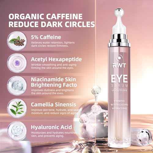 5% Caffeine Eye Cream & Under Eye Serum for Dark Circles and Puffiness, 360¡Æ Massage Roller Ball Eyes Treatment Serum, Reduces Wrinkles Fine Lines for Women