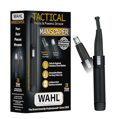 Wahl Manscaper ® 2 in 1 Lithium Battery Tactical® Dual Sided Eyebrow Trimmer and Nose Hair Trimmer for Men – Model 3023805