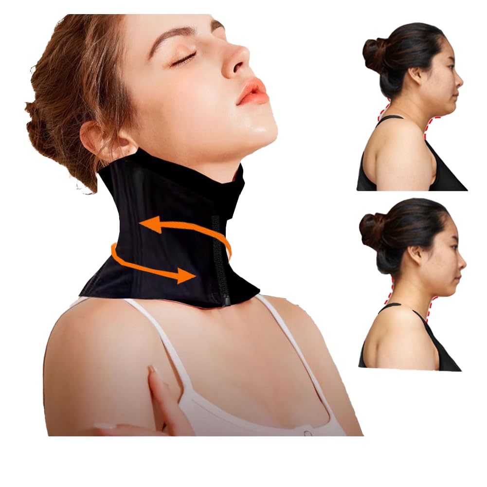CMRCOYO Neck braces for neck pain and support Chin strap for sleeping Neck wrinkle patches and double chin reducer stretcher (BLACK, XL)