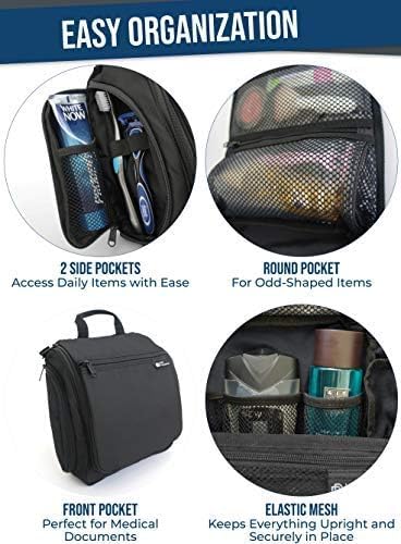 D&D Hanging Travel Toiletry Bag for Men and Women – Cosmetics, Makeup and Toiletries Organizer Kit with 10 Compartments, XXL Metal Swivel Hook, Water-Resistant Nylon