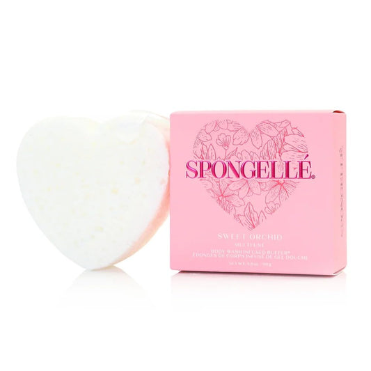 Spongellé Sweet Orchid Heart Buffer – Exfoliating Body Wash Infused Sponge with Orchid Scent – Perfect for Valentine's & Mother's Day Gifts