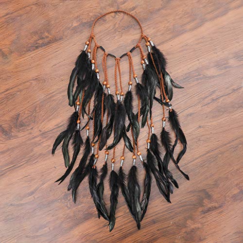 AWAYTR Boho Headdress Feather Headband Accessories Feather Elastic Gypsy Festival Headband Indian Fancy Headpieces 1970s (Orange)