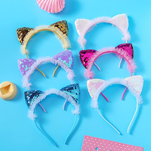 Jaqakid Cat Ears Headband 6 Pcs Cute Headband for Girls and Women Sparkly Glitter Hair Accessories Hair Hoops Daily Wearing Accessories Party Favor