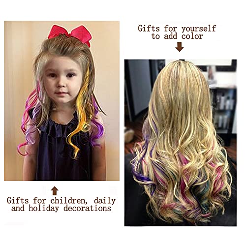 24 Pcs Curly Colored Party Highlight Colorful Clip in Hair Extensions Synthetic Hairpieces Cosplay Dress Up Fashion for Girls Women Kids Gift (12 Pcs Pink + 12 Pcs Light Purple)