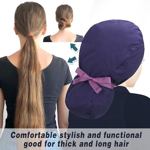 ABAMERICA Ponytail Scrub Caps for Women Surgical Caps Nurse Hat with Functional Ponytail Holder for Long Hair, Single or Satin-Lined