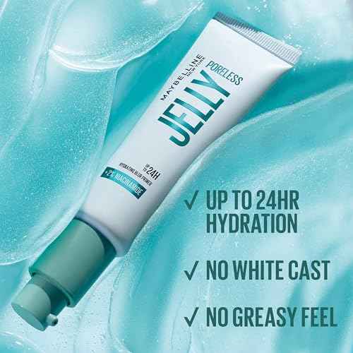 Maybelline Poreless Jelly Primer, Hydrating, Blurring Makeup Primer with 2% Niacinamide For Up To 24HR Make Up Wear, Clear, 1 Count