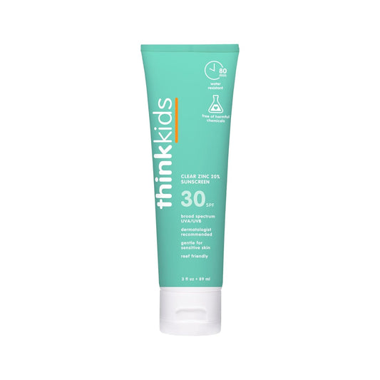 Thinkkids SPF 30 Mineral Sunscreen - Clear Zinc Oxide, Water-Resistant Protection for Kids, 3 fl oz