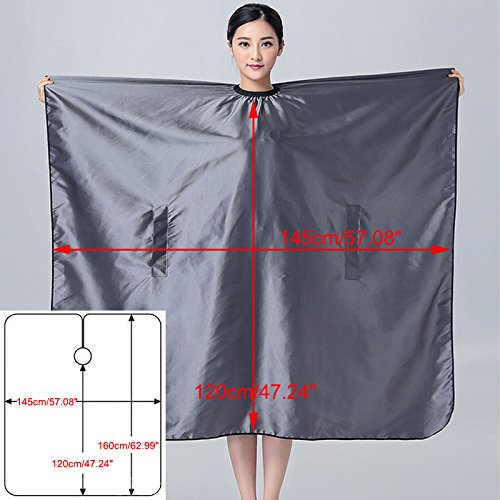 OLizee Hair Cut Hairdressing Cape Cloth Apron Stretch Out Hand Waterproof Salon Barber Gown 57 x 63", (Black)