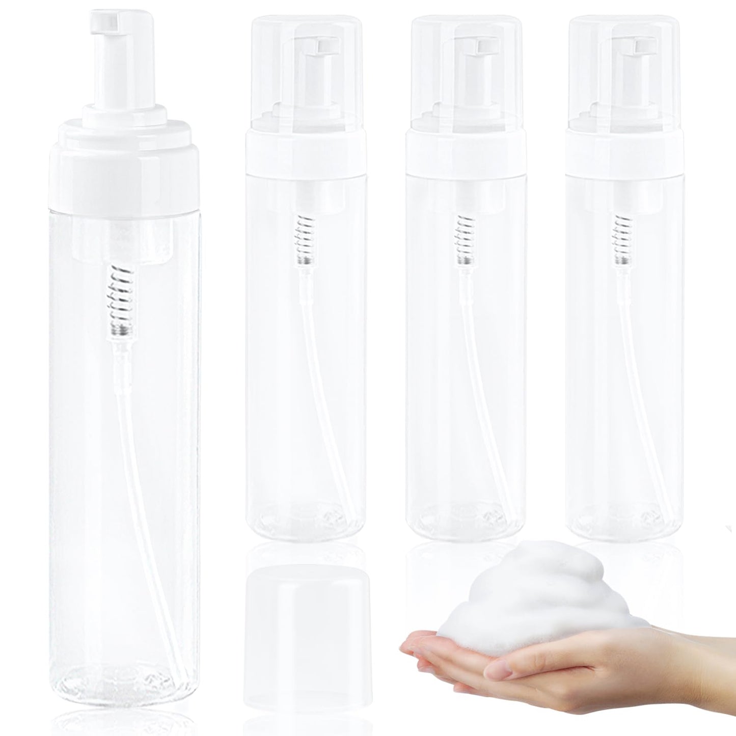 TMLECE TM Foam Pump Bottle 8.5oz/250ml Clear Empty Foam Bottle Pump, Travel Foam Bottle for Soap, Shampoo, Cleaning Foam Dispenser Bottle Refillable (4 Pack)