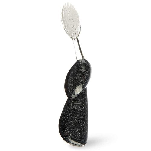 RADIUS Toothbrush - Big Brush with Replaceable Head | Left-Handed, Soft, Black Sparkle, BPA-Free