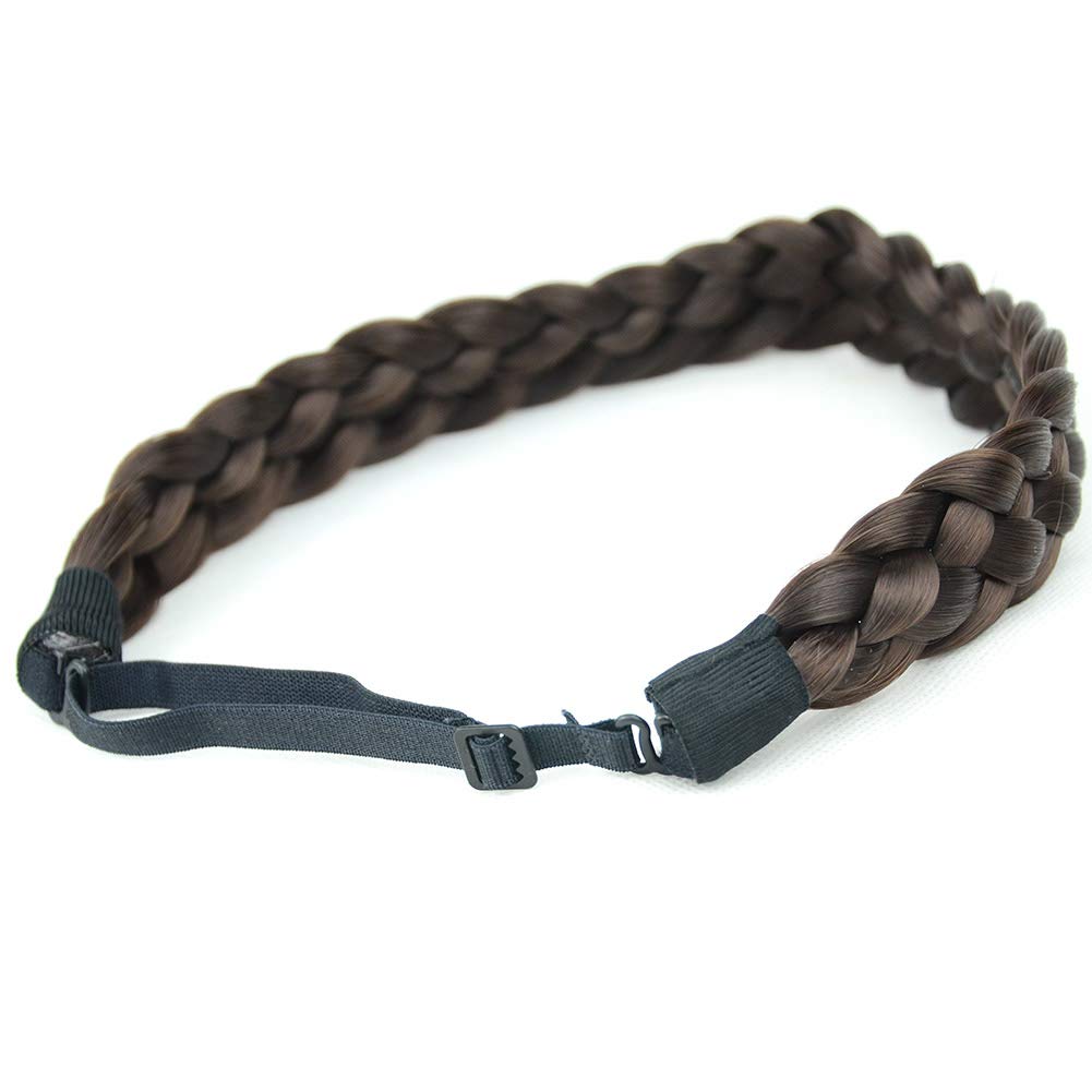 BOBIYA 5 Strands Synthetic Hair Braided Headband Classic Chunky Wide Plaited Braids Headband Elastic Stretch Braid Headband for Women Girl (Chocolate)