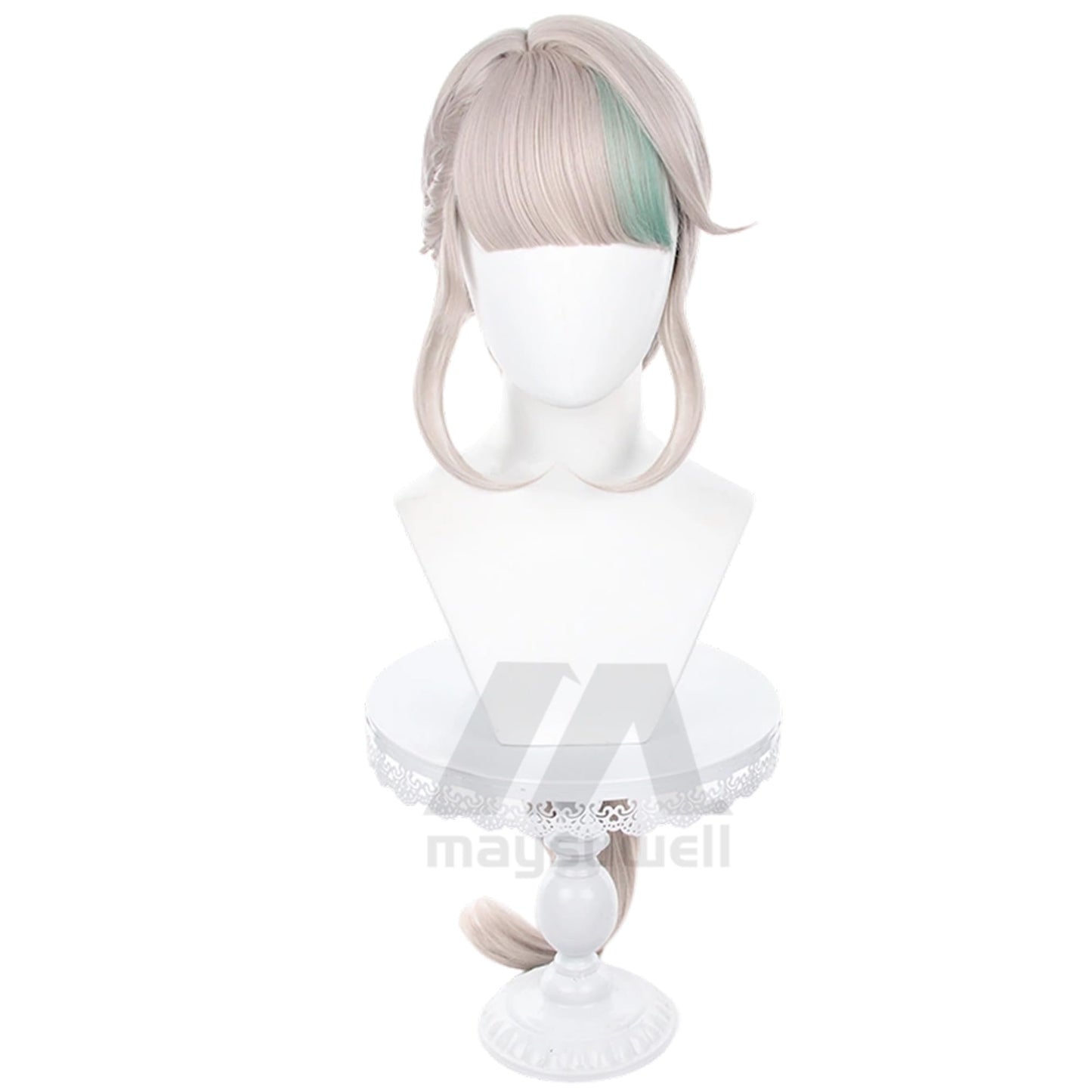 Genshin Impact Cosplay Wig Lynette Anime Long Pink Mixed Green Ponytail hair with Free Wig Cap for Women Comic Con, Cosplay show, Halloween