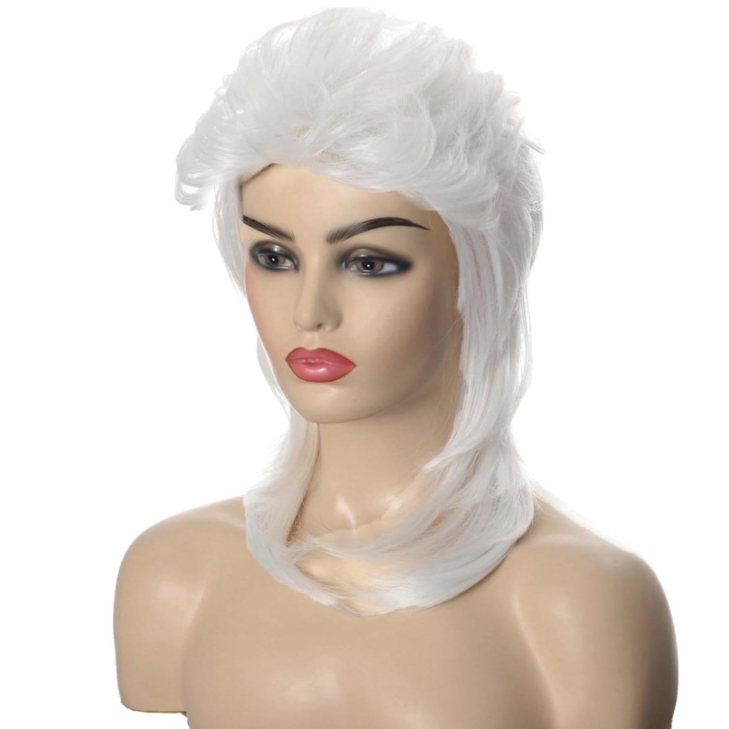 Daiaces White Mullet Wig for Women 70s80s Disco Wig Shoulder Length Layered Heat Resistant Synthetic Hair Cosplay Daily Party Halloween