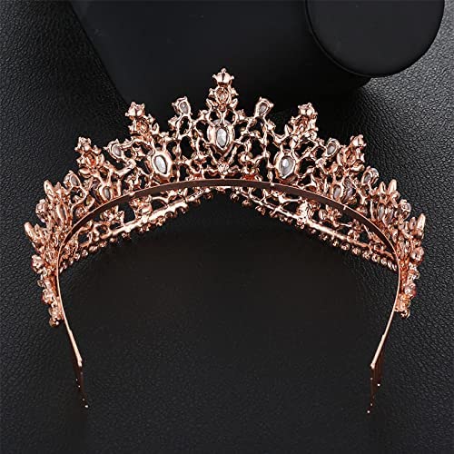 Yunyuebridal Sweet 16 Homecoming Crown Rose Pink Jewelry Baroque Quinceanera Prom Ball Hair Accessory,Pink