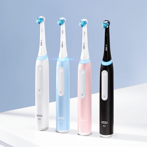 Oral-B iO3 Limited Rechargeable Electric Toothbrush - Deep Clean with 3 Modes & Visual Pressure Sensor | Azalea Pink, 2 Brush Heads & Travel Case