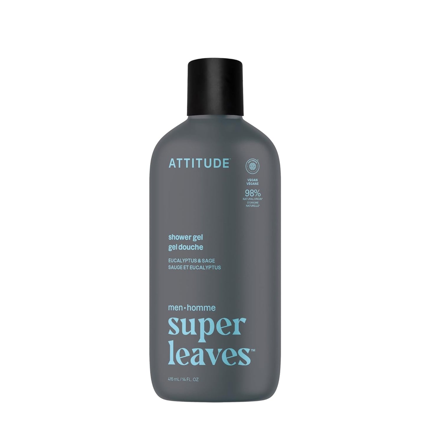 ATTITUDE Shower Gel for Men - Eucalyptus & Sage, 98% Natural Ingredients, Paraben Free | 14 Fl Oz