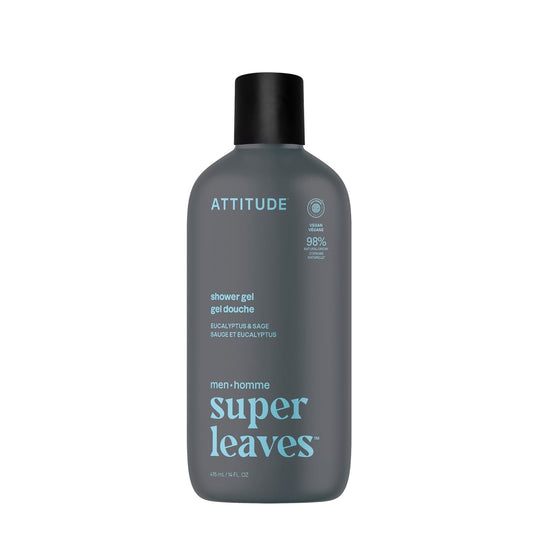 ATTITUDE Shower Gel for Men - Eucalyptus & Sage, 98% Natural Ingredients, Paraben Free | 14 Fl Oz