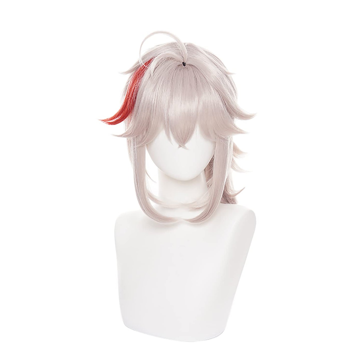 MoeLoli Kaedehara Cosplay wig for Genshin Impact Short Grey Mixed Red Wig, Anime Synthetic Hair Wigs with bangs Halloween wig (Kaedehara Kazuha)