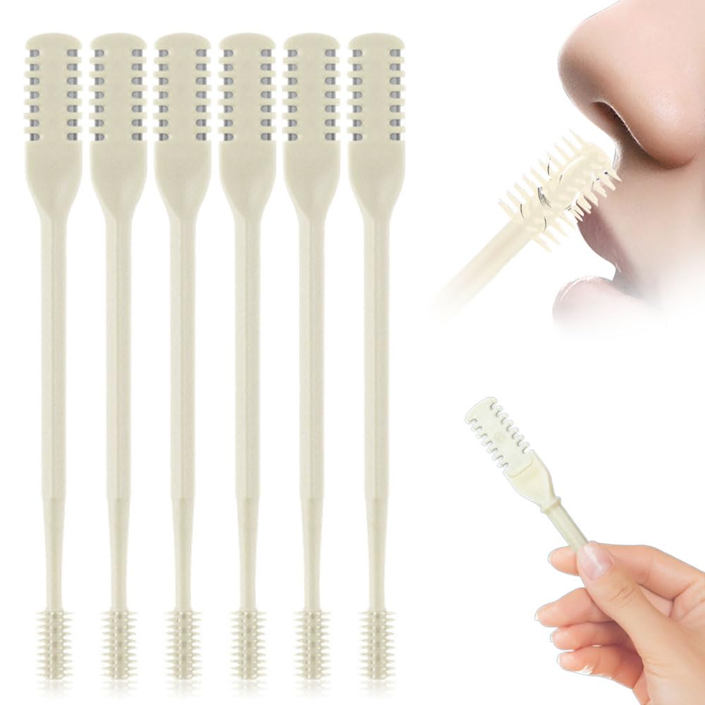 HOAIME Nasal Hair Cutter, 2024 Upgraded Double Sided Nose Hair Knife, 360° Rotating Portable Manual Nose Hair Trimmer, Nose Hair Remover for Women Men Travel Essentials (Beige, 6 Pcs)