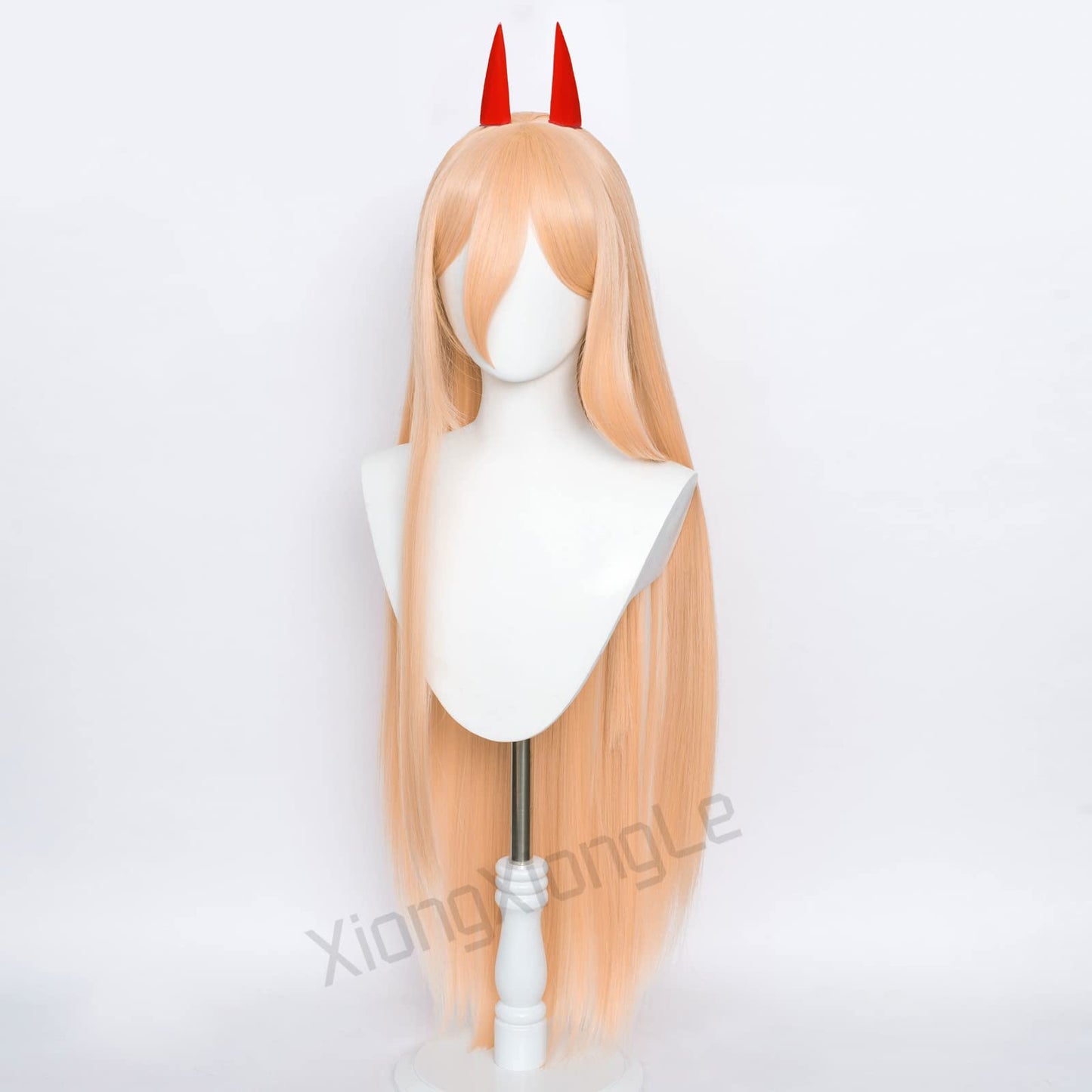 XiongXiongLe Power Orange Long Straight Cosplay Wig Anime Chainsaw Man Horns Heat Resistant Fiber Synthetic Women's Costume Hair with Cap Wig for Party Halloween(Power)