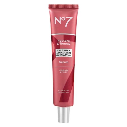 No7 Restore & Renew Multi-Action Face & Neck Serum - Anti-Aging Deep Wrinkle Repair with Collagen & Hibiscus Peptides (2.5 Fl Oz)