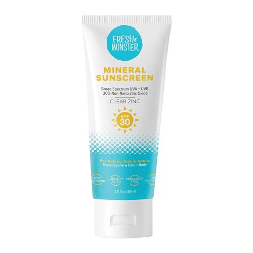 Fresh Monster Kids Sunscreen - SPF 30 Clear Non-Nano Zinc Oxide | Reef Safe & Hypoallergenic Face & Body Protection