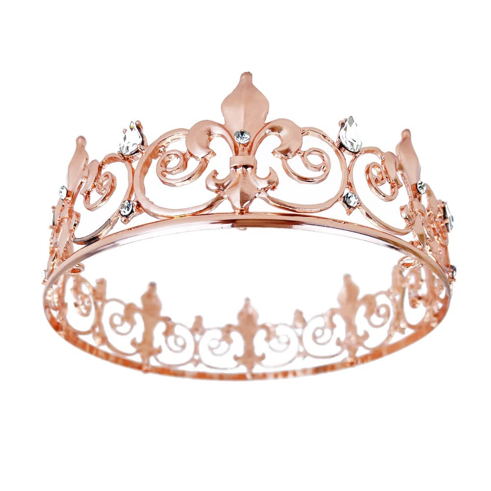 LEEMASING Royal Full King Crown Metal Crowns And Tiaras For Men Cosplay Wedding Prom Party Decorations Crown Headpieces Accessories (Rose Gold)