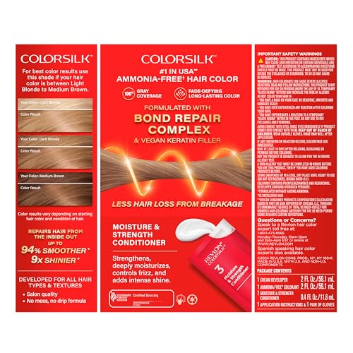 Revlon ColorSilk with Bond Repair Complex, Blonde Permanent Hair Color, 100% Gray Coverage, Ammonia Free Hair Dye, Vegan Keratin, 70 Medium Ash Blonde (Pack of 3)