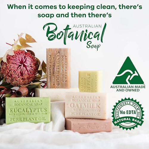 Australian Botanical Soap, Eucalyptus with Lemon, Lime, and Petitgrain 6.6 oz. (187 g) Soap Bars | Natural Soap Base | All Skin Types | Women & Men | Shea Butter Enriched Bar Soap - Pack of 4